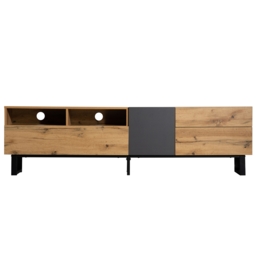 Wooden TV Unit with Storage Compartments and Grain Finish, Media Unit with Shelf for Living Room, Bedroom, 180L x 50W x 38H cm, Natural - Aosom.UK - thumbnail 2