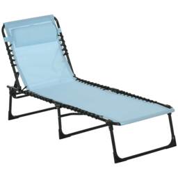 Outsunny Folding Sun Lounger, Beach Chaise Chair, 4 Position Adjustable, Garden Cot Camping Recliner, Baby Blue - Aosom UK - thumbnail 1
