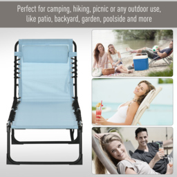 Outsunny Folding Sun Lounger, Beach Chaise Chair, 4 Position Adjustable, Garden Cot Camping Recliner, Baby Blue - Aosom UK - thumbnail 7