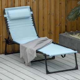 Outsunny Folding Sun Lounger, Beach Chaise Chair, 4 Position Adjustable, Garden Cot Camping Recliner, Baby Blue - Aosom UK - thumbnail 2