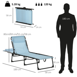 Outsunny Folding Sun Lounger, Beach Chaise Chair, 4 Position Adjustable, Garden Cot Camping Recliner, Baby Blue - Aosom UK - thumbnail 3
