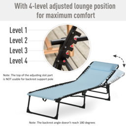 Outsunny Folding Sun Lounger, Beach Chaise Chair, 4 Position Adjustable, Garden Cot Camping Recliner, Baby Blue - Aosom UK - thumbnail 4