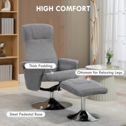 HOMCOM Swivel Recliner Chair with Footstool, Velvet Recliner Armchair with Ottoman, Steel Base, Upholstered Reclining Chair for Living Room, Bedroom, Office, Grey - thumbnail 6