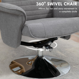 HOMCOM Swivel Recliner Chair with Footstool, Velvet Recliner Armchair with Ottoman, Steel Base, Upholstered Reclining Chair for Living Room, Bedroom, Office, Grey - thumbnail 5