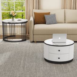 High Gloss Nesting Coffee Table with Marble Pattern Top, Storage Drawers, Modern Round Side Tables for Living Room, Bedroom, White+Black - Aosom.UK - thumbnail 9