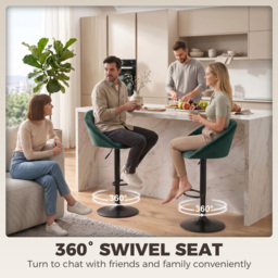 HOMCOM Bar Stools Set of 2 Adjustable Swivel Velvet Breakfast Bar Stools with Backrest, Dark Green - thumbnail 7