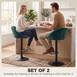 HOMCOM Bar Stools Set of 2 Adjustable Swivel Velvet Breakfast Bar Stools with Backrest, Dark Green - thumbnail 4
