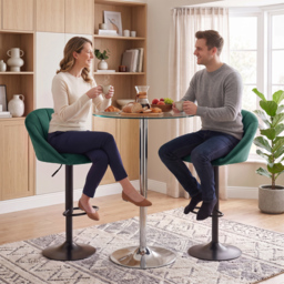 HOMCOM Bar Stools Set of 2 Adjustable Swivel Velvet Breakfast Bar Stools with Backrest, Dark Green - thumbnail 8