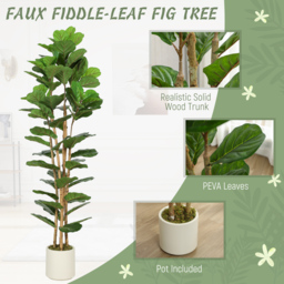 HOMCOM 180cm Artificial Fiddle Leaf Fig Tree - Green - thumbnail 4