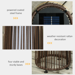 Outsunny Rattan Solar Lantern, PE Wicker Solar Powered Garden Lights with Auto On/Off, Brown - Aosom UK - thumbnail 6