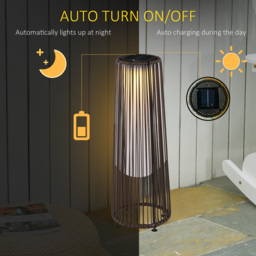 Outsunny Rattan Solar Lantern, PE Wicker Solar Powered Garden Lights with Auto On/Off, Brown - Aosom UK - thumbnail 4