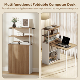 HOMCOM Folding Shelf and Work Table - Natural - thumbnail 4
