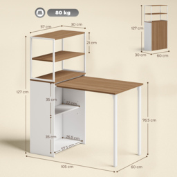 HOMCOM Folding Shelf and Work Table - Natural - thumbnail 3
