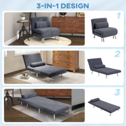 HOMCOM Single Sofa Bed, 1 Person Sleeper Foldable Lounge with Pillow, Charcoal Grey - Aosom UK - thumbnail 4