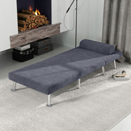 HOMCOM Single Sofa Bed, 1 Person Sleeper Foldable Lounge with Pillow, Charcoal Grey - Aosom UK - thumbnail 8