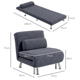 HOMCOM Single Sofa Bed, 1 Person Sleeper Foldable Lounge with Pillow, Charcoal Grey - Aosom UK - thumbnail 3