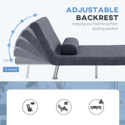 HOMCOM Single Sofa Bed, 1 Person Sleeper Foldable Lounge with Pillow, Charcoal Grey - Aosom UK - thumbnail 5