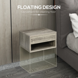HOMCOM Set of Two Floating Bedside Tables Wall Mounted Nightstands with Drawer and Shelf for Bedroom, Brown Wood-Effect - Aosom UK - thumbnail 5