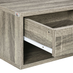 HOMCOM Set of Two Floating Bedside Tables Wall Mounted Nightstands with Drawer and Shelf for Bedroom, Brown Wood-Effect - Aosom UK - thumbnail 8