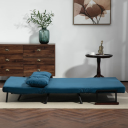 HOMCOM Click Clack Sofa Bed, Convertible 2 Seater Sofa Couch with 2 Cushions, for Living Room, Bedroom, Navy Blue - thumbnail 7