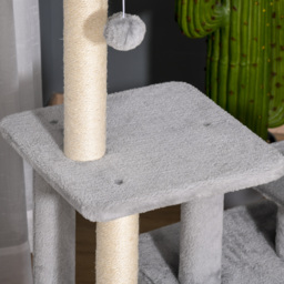 PawHut Feline Fun Tower: 114cm Tall Activity Centre with Scratching Posts, Perch, Dangling Ball & Condo, Light Grey - Aosom UK - thumbnail 8