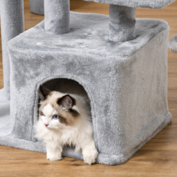 PawHut Feline Fun Tower: 114cm Tall Activity Centre with Scratching Posts, Perch, Dangling Ball & Condo, Light Grey - Aosom UK - thumbnail 7