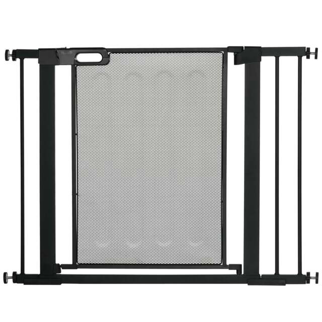 PawHut Pressure Fit Safety Gate for Doors and Stairs, Dog Gate with Auto Close, Pet Barrier for Hallways, with Double Locking, 2 Extensions Kit Black - image 1