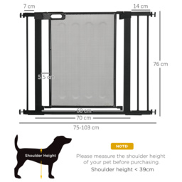PawHut Pressure Fit Safety Gate for Doors and Stairs, Dog Gate with Auto Close, Pet Barrier for Hallways, with Double Locking, 2 Extensions Kit Black - thumbnail 3