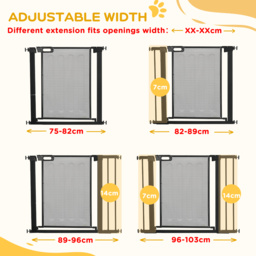 PawHut Pressure Fit Safety Gate for Doors and Stairs, Dog Gate with Auto Close, Pet Barrier for Hallways, with Double Locking, 2 Extensions Kit Black - thumbnail 6