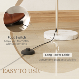HOMCOM Floor Lamp for Living Room, Modern Standing Lamp with Shade & Foot Switch for Bedroom, Office, White - thumbnail 5