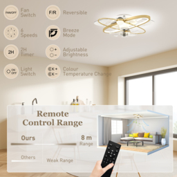 HOMCOM Ceiling Fan with Light and Remote, 3 Colour Temperatures, LED Mount Ceiling Fan Light for Bedroom, Gold Tone - thumbnail 9