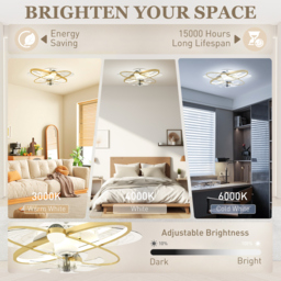 HOMCOM Ceiling Fan with Light and Remote, 3 Colour Temperatures, LED Mount Ceiling Fan Light for Bedroom, Gold Tone - thumbnail 5