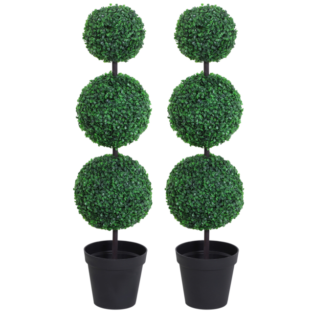 Outsunny Set of 2 Artificial Boxwood Ball Topiary Trees Potted Decorative Plant Outdoor and Indoor Décor (112cm) - Aosom UK - image 1