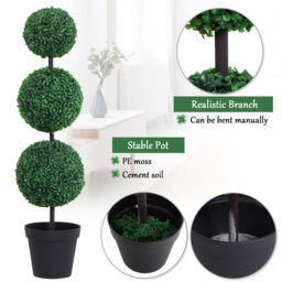 Outsunny Set of 2 Artificial Boxwood Ball Topiary Trees Potted Decorative Plant Outdoor and Indoor Décor (112cm) - Aosom UK - thumbnail 5