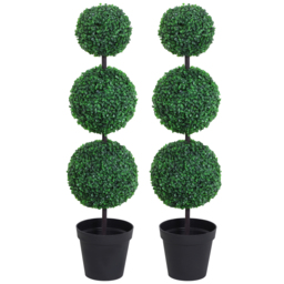 Outsunny Set of 2 Artificial Boxwood Ball Topiary Trees Potted Decorative Plant Outdoor and Indoor Décor (112cm) - Aosom UK - thumbnail 1