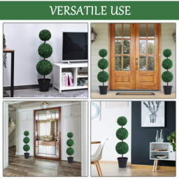 Outsunny Set of 2 Artificial Boxwood Ball Topiary Trees Potted Decorative Plant Outdoor and Indoor Décor (112cm) - Aosom UK - thumbnail 4