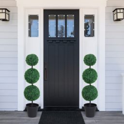 Outsunny Set of 2 Artificial Boxwood Ball Topiary Trees Potted Decorative Plant Outdoor and Indoor Décor (112cm) - Aosom UK - thumbnail 2