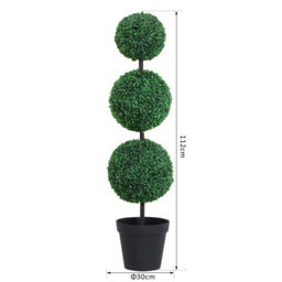Outsunny Set of 2 Artificial Boxwood Ball Topiary Trees Potted Decorative Plant Outdoor and Indoor Décor (112cm) - Aosom UK - thumbnail 3