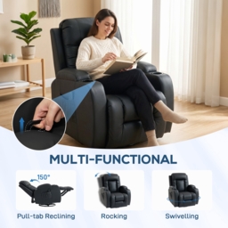 HOMCOM PU Leather Recliner Chair, Recliner Armchair with Extended Footrest, Cup Holders and Side Pockets, Black - thumbnail 5