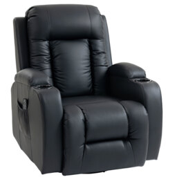 HOMCOM PU Leather Recliner Chair, Recliner Armchair with Extended Footrest, Cup Holders and Side Pockets, Black - thumbnail 1
