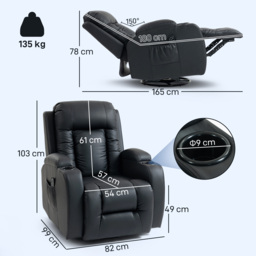 HOMCOM PU Leather Recliner Chair, Recliner Armchair with Extended Footrest, Cup Holders and Side Pockets, Black - thumbnail 3