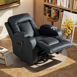 HOMCOM PU Leather Recliner Chair, Recliner Armchair with Extended Footrest, Cup Holders and Side Pockets, Black - thumbnail 9