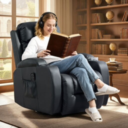 HOMCOM PU Leather Recliner Chair, Recliner Armchair with Extended Footrest, Cup Holders and Side Pockets, Black - thumbnail 2