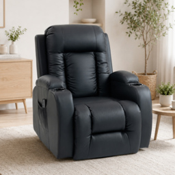 HOMCOM PU Leather Recliner Chair, Recliner Armchair with Extended Footrest, Cup Holders and Side Pockets, Black - thumbnail 8