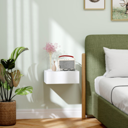 HOMCOM Floating Bedside Table, Wall-Mounted Nightstand with Storage Drawer, Small Side End Table for Bedroom, White - thumbnail 2