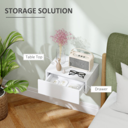 HOMCOM Floating Bedside Table, Wall-Mounted Nightstand with Storage Drawer, Small Side End Table for Bedroom, White - thumbnail 5