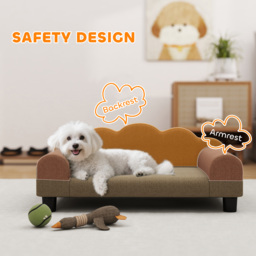 PawHut Elevated Dog Sofa Bed, Breathable Pet Sofa with Backrest and Armrest for Small Dogs, Brown - thumbnail 5