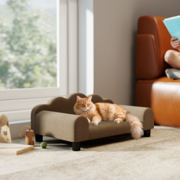 PawHut Elevated Dog Sofa Bed, Breathable Pet Sofa with Backrest and Armrest for Small Dogs, Brown - thumbnail 9