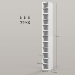 HOMCOM 204 CD Storage Unit, DVD Storage Tower with 12 Cubes, 175cm Tall Bookcase for Living Room, Home Office, Study Room, White - Aosom UK - thumbnail 3