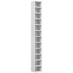 HOMCOM 204 CD Storage Unit, DVD Storage Tower with 12 Cubes, 175cm Tall Bookcase for Living Room, Home Office, Study Room, White - Aosom UK